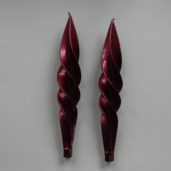 Twisted Spiral Taper Candles Set of 2 Burgundy Red Purple Shimmer Vintage - Picture 3 of 10